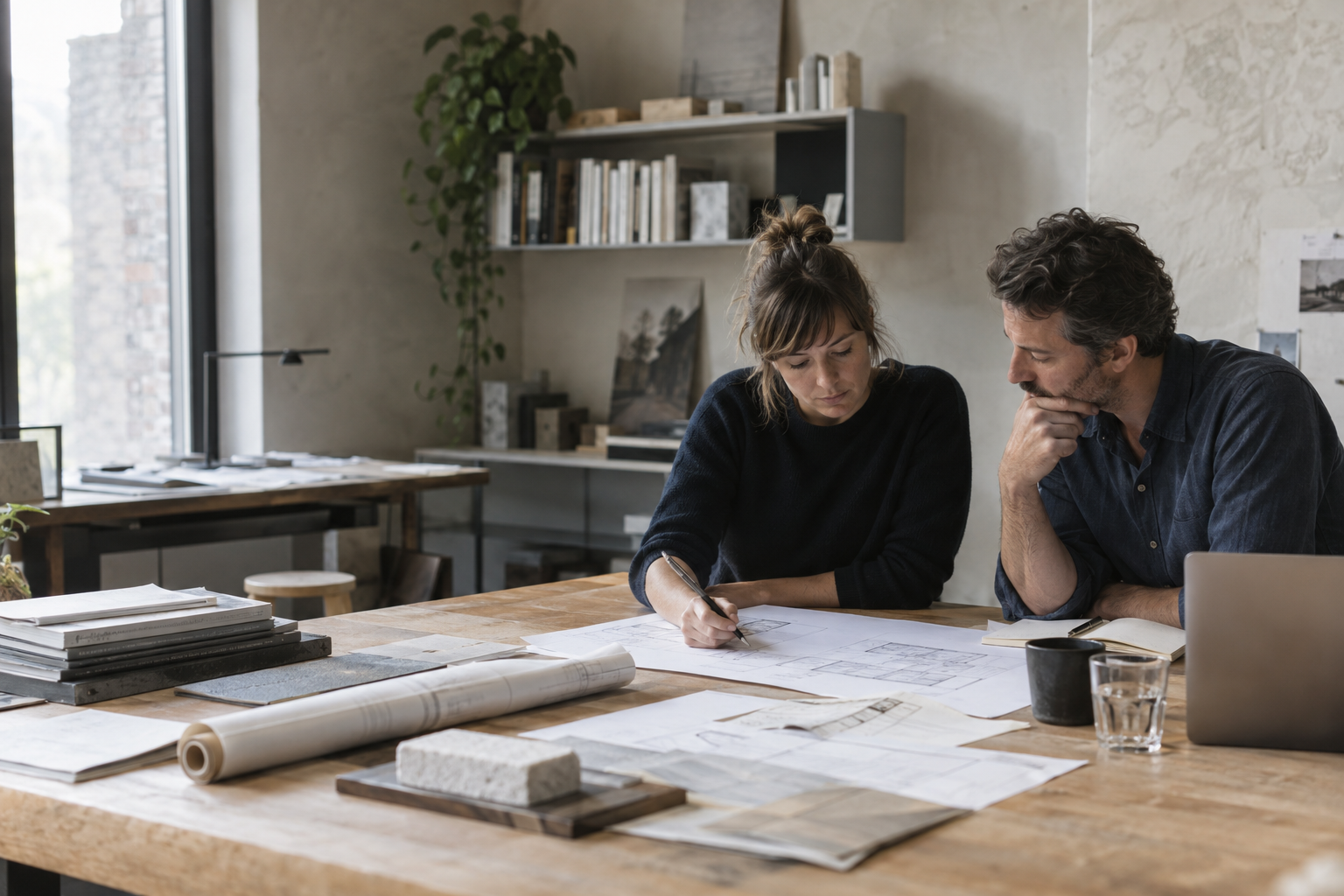 Professionnels échangeant sur un projet dans un bureau
