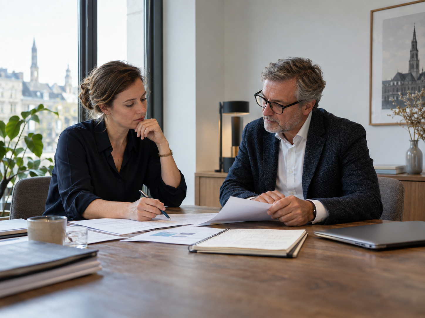 Échange de travail entre deux professionnels autour d’un dossier
